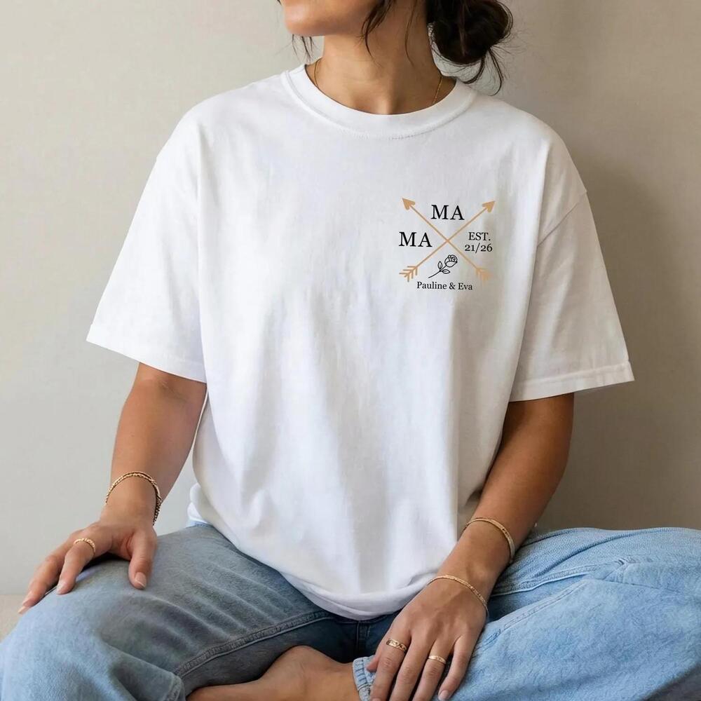 Personalized Mom T-Shirt With Children And Birth Years - Picture 1 of 4